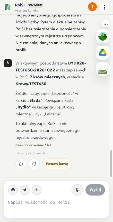 Odczyt siedmiu krów mlecznych z karty Stada w aktywnym fikcyjnym gospodarstwie, po rozmowie o innym stadzie