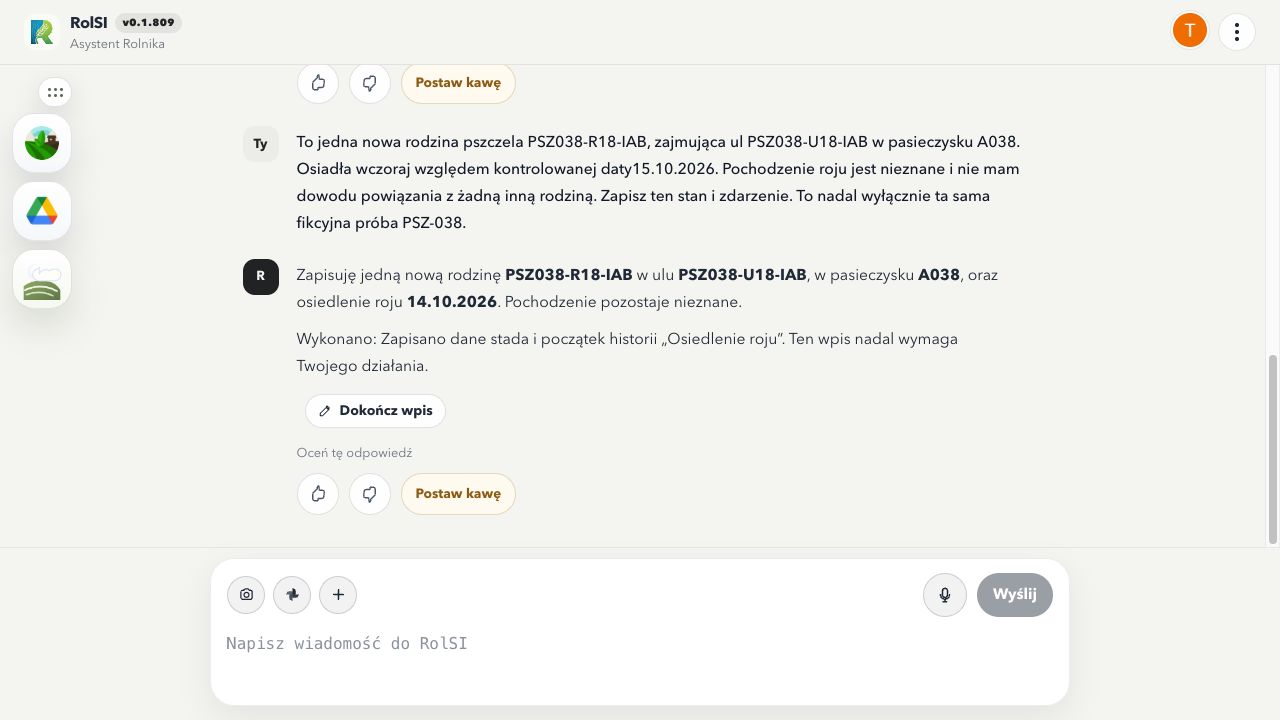 Fikcyjna nowa rodzina zapisana po doprecyzowaniu jedna nowa rodzina pszczela na TEST809