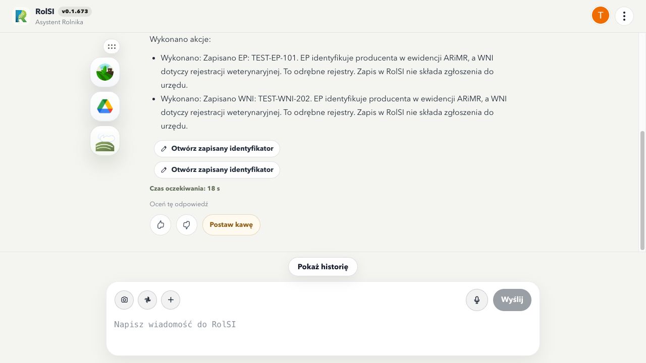Potwierdzenie dwóch osobnych zapisów EP i WNI po jednym poleceniu w rzeczywistym czacie testowym