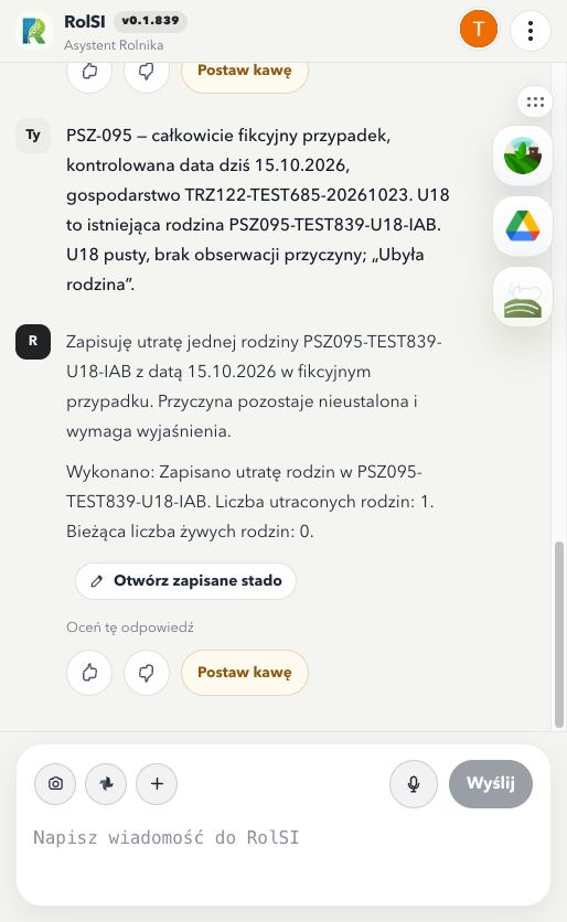 Zapis utraty fikcyjnej rodziny U18 z przyczyną pozostawioną jako nieustalona i zerową liczbą żywych rodzin