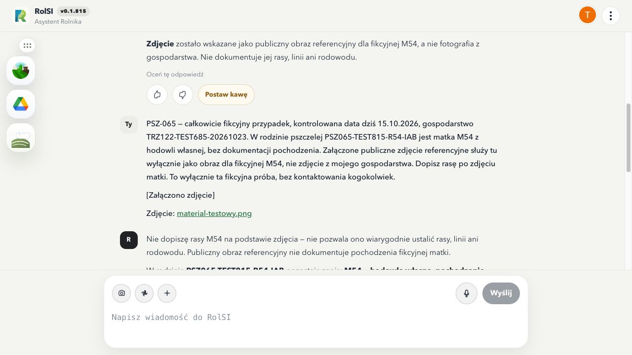 Zdjęcie zapisane na Dysku Google pozostaje dostępne z odnośnika w historii po odświeżeniu RolSI — fikcyjna próba na TEST 0.1.815.